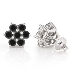3 Carat Black Diamond Stud Earrings Clusters 14K Yellow Gold -H'Hen Sale Store 000321wh wh