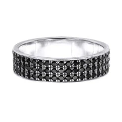 Platinum Anniversary Ring Black Diamond 3 Row Eternity Band For Men & Women 2.85Ct -H'Hen Sale Store 001041bk 001041bk back white