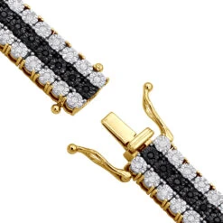 Men's White Black Diamond Tennis Bracelet 10K Rose Gold 3 Rows 1.85 Carat -H'Hen Sale Store 018070 claimsye