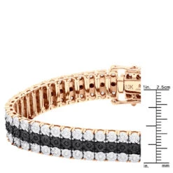 Men's White Black Diamond Tennis Bracelet 10K Rose Gold 3 Rows 1.85 Carat -H'Hen Sale Store 018070 rulerro