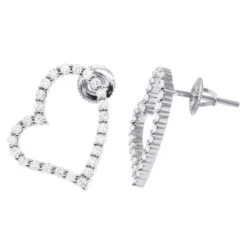 1 Carat Diamond Heart Hoop Earrings 14K White Gold 3/4 Inch Ladies Hoops