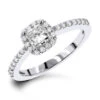 1 Carat Halo Round And Princess Cut Diamond Engagement Ring 14K White Gold