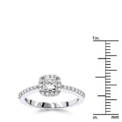 1 Carat Halo Round And Princess Cut Diamond Engagement Ring 14K White Gold -H'Hen Sale Store 1 carat halo round and princess cut diamond engagement ring in 14k gold rulerwh