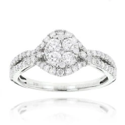 1 Carat Luxurman Ladies Diamond Engagement Ring Cluster Diamonds 14K White Gold