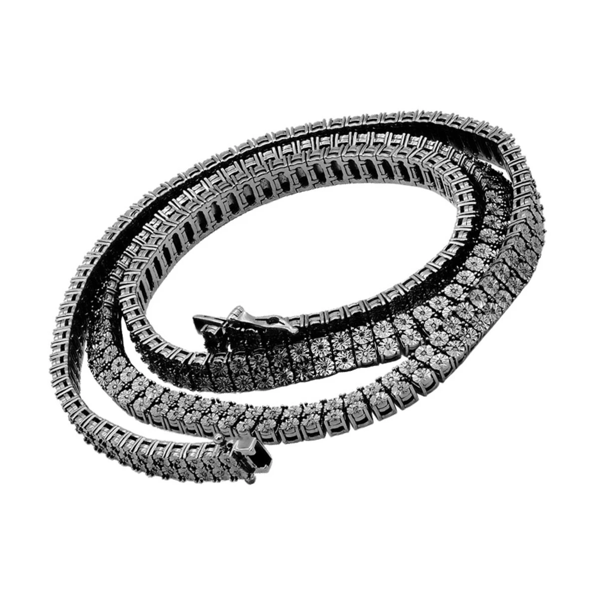 2 Row Black Diamonds Tennis Necklace In Sterling Silver For Men 1ct 3 2 Row Black Diamonds Tennis Necklace In Sterling Silver For Men 1ct