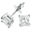 1 Carat Diamond Stud Earrings W Princess Diamonds 14K White Gold
