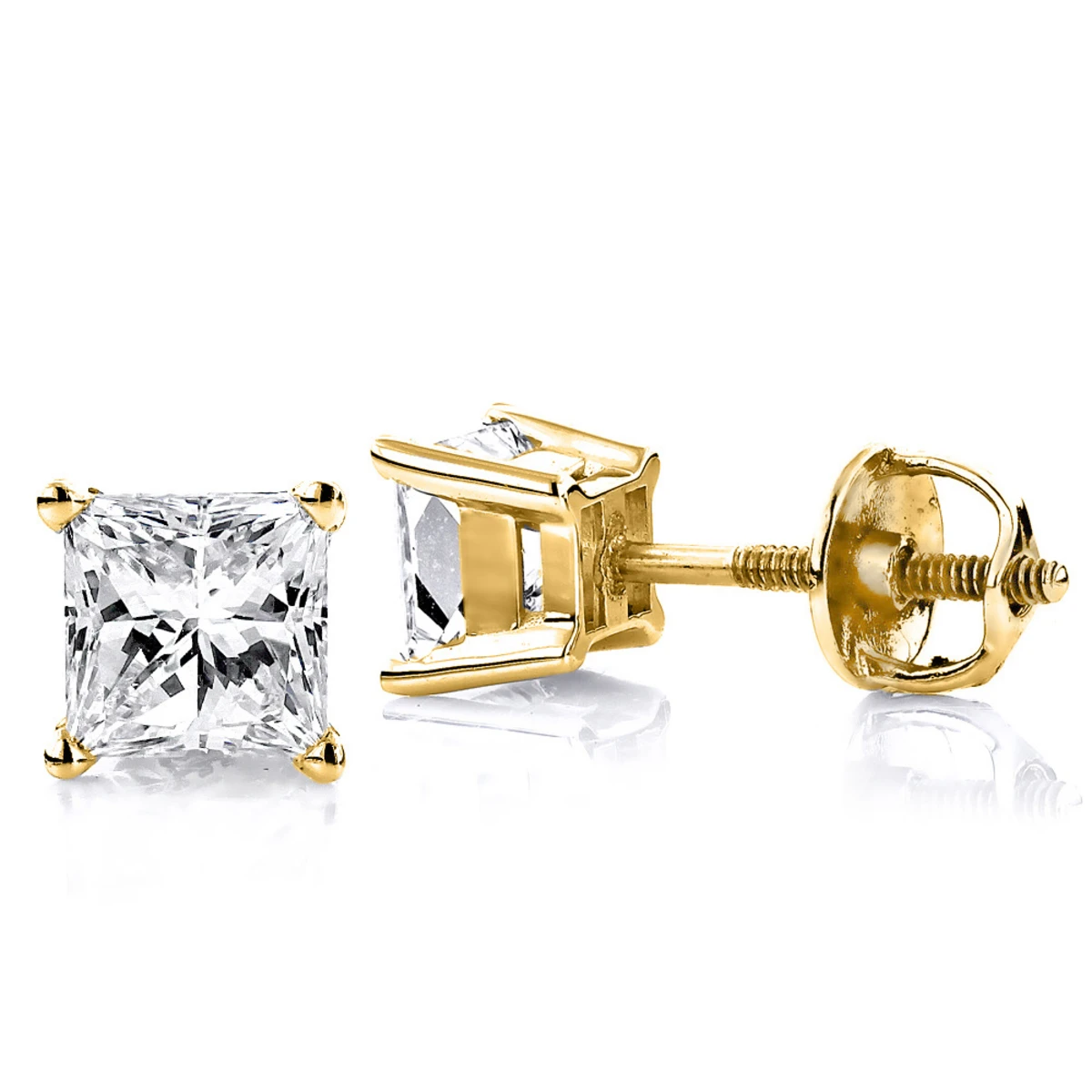 1 Carat Solitaire Princess Cut Diamond Stud Earrings 14K Yellow Gold 3 1 Carat Solitaire Princess Cut Diamond Stud Earrings 14K Yellow Gold