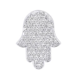 14K White Gold Jewish 1 Inch Diamond Hamsa Hand Amulet Pendant 1.5ct