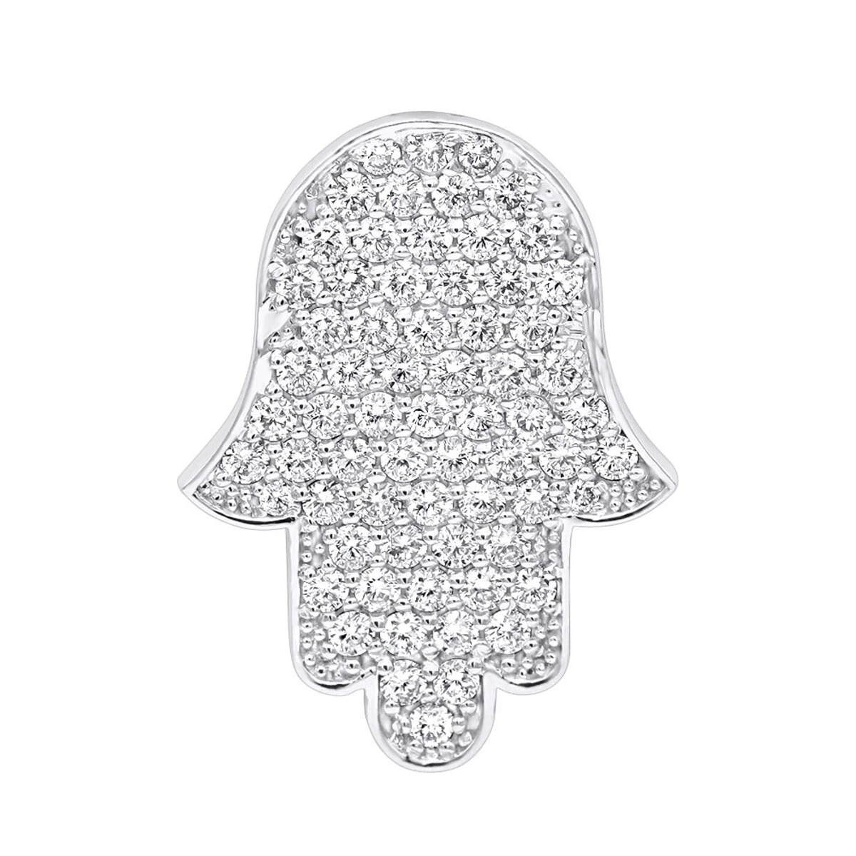 14K White Gold Jewish 1 Inch Diamond Hamsa Hand Amulet Pendant 1.5ct 3 14K White Gold Jewish 1 Inch Diamond Hamsa Hand Amulet Pendant 1.5ct