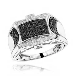 10K White Gold Black And White Men's Diamond Ring 0.5ct