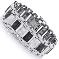 Iced Out 10K White Gold Custom White Black Diamond Bracelet For Men 8.47ct