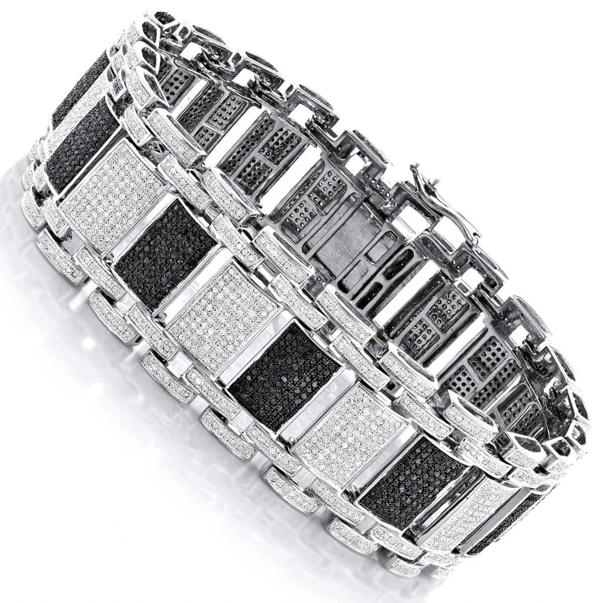 Iced Out 10K White Gold Custom White Black Diamond Bracelet For Men 8.47ct 3 Iced Out 10K White Gold Custom White Black Diamond Bracelet For Men 8.47ct