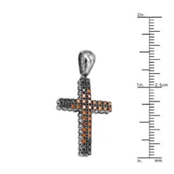 10K Black Plated Gold Black & Cognac Diamond Cross Pendant For Men 1.5ct By Luxurman -H'Hen Sale Store 10k gold black cognac diamond cross pendant for men 15ct by luxurman ruler