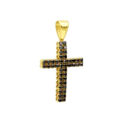 10K Yellow Gold Black Diamond Cross Pendant For Men 1.5ct By Luxurman