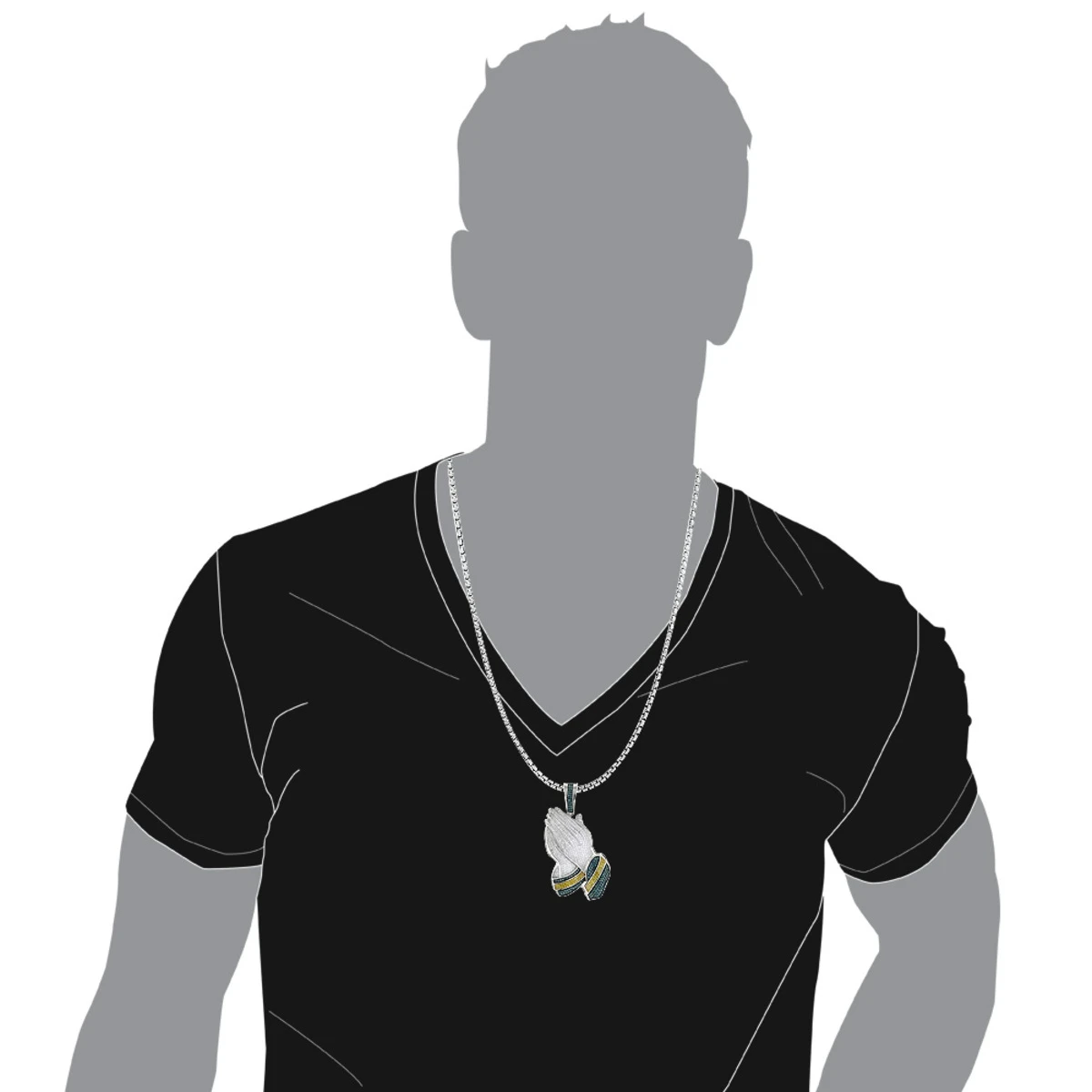 10K White Gold Color Diamond Praying Hands Pendant 2.75ct 7 10K White Gold Color Diamond Praying Hands Pendant 2.75ct - Image 5