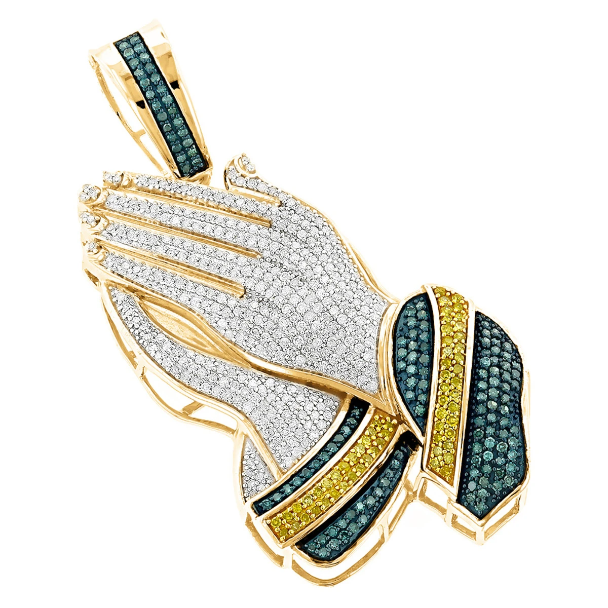 10K White Gold Color Diamond Praying Hands Pendant 2.75ct 4 10K White Gold Color Diamond Praying Hands Pendant 2.75ct - Image 2