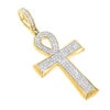 Small 10K Yellow Gold Diamond Egyptian Cross: Ankh Pendant Of Life 0.4ct