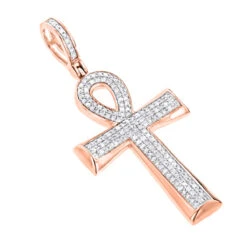 Small 10K Yellow Gold Diamond Egyptian Cross: Ankh Pendant Of Life 0.4ct -H'Hen Sale Store 10k gold diamond egyptian cross ankh pendant of life 04ct ro