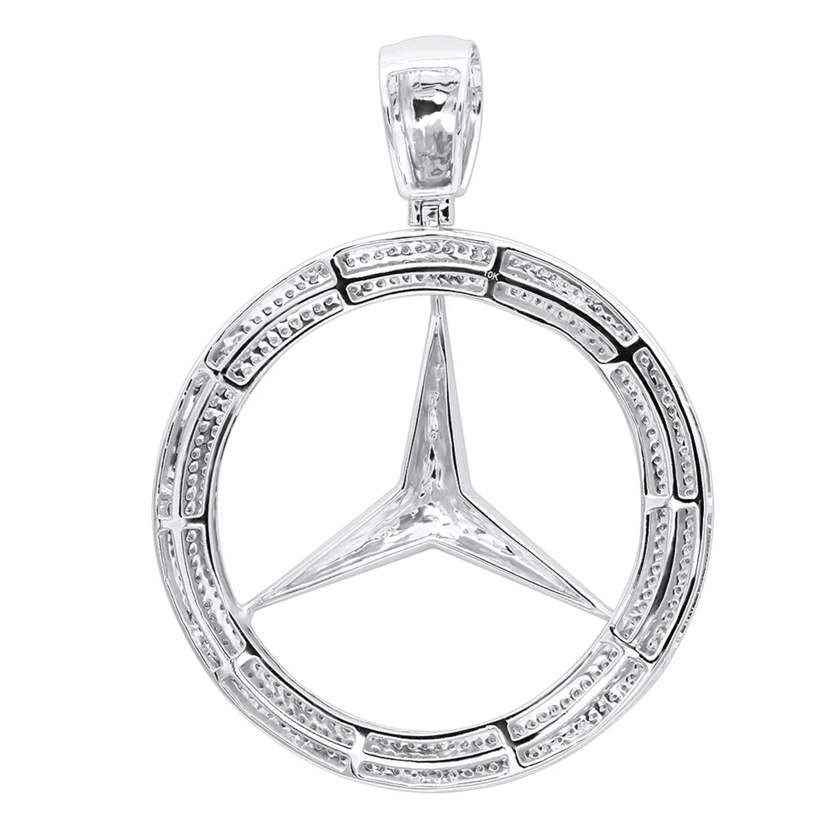 10K White Gold Diamond Mercedes-Benz Pendant For Men 1 Carat 6 10K White Gold Diamond Mercedes-Benz Pendant For Men 1 Carat - Image 4