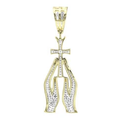 10K Yellow Gold Diamond Praying Hands And Cross Charm Pendant For Men 0.9 11 10K Yellow Gold Diamond Praying Hands And Cross Charm Pendant For Men 0.9 -H'Hen Sale Store 10k gold diamond praying hands and cross charm pendant for men 09 backye