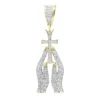 10K Yellow Gold Diamond Praying Hands And Cross Charm Pendant For Men 0.9