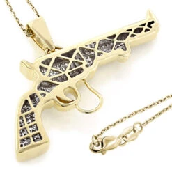 10K Yellow Gold Diamond Revolver Pistol Pendant For Men 1/2ct -H'Hen Sale Store 10k gold diamond revolver pistol pendant 1ct p 6018 backye