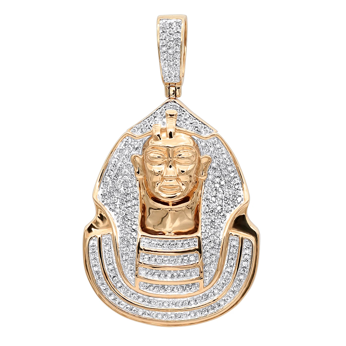 10K Yellow Gold Egyptian Pharaoh Head Diamond Pendant For Men 0.9ct 5 10K Yellow Gold Egyptian Pharaoh Head Diamond Pendant For Men 0.9ct - Image 3
