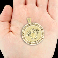 10K Yellow Gold Medusa Medallion Versace Style Diamond Pendant 1.86ct -H'Hen Sale Store 10k gold medusa medallion versace style diamond pendant 186ct 4