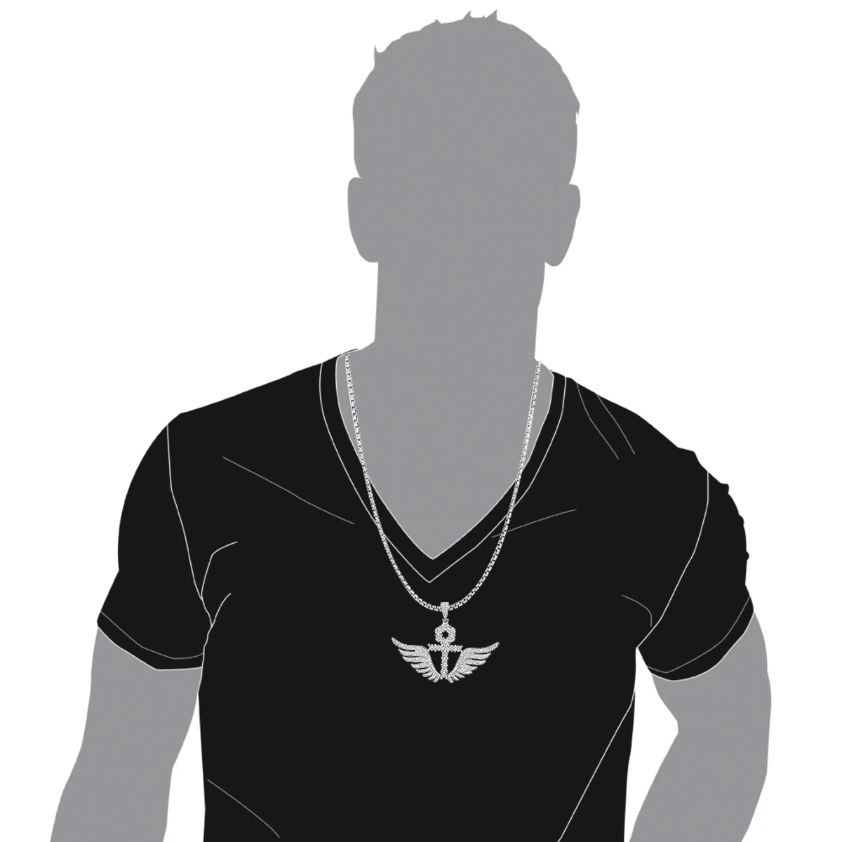 10K White Gold Men's Diamond Ankh Pendant Cross With Wings 3.33ct By Luxurman 7 10K White Gold Men's Diamond Ankh Pendant Cross With Wings 3.33ct By Luxurman - Image 5