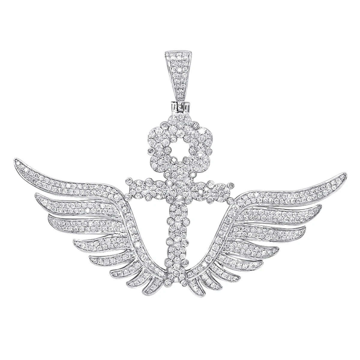 10K White Gold Men's Diamond Ankh Pendant Cross With Wings 3.33ct By Luxurman 3 10K White Gold Men's Diamond Ankh Pendant Cross With Wings 3.33ct By Luxurman