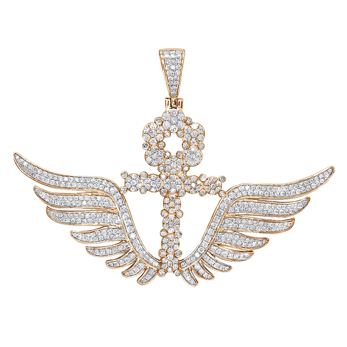 10K White Gold Men's Diamond Ankh Pendant Cross With Wings 3.33ct By Luxurman 5 10K White Gold Men's Diamond Ankh Pendant Cross With Wings 3.33ct By Luxurman - Image 3