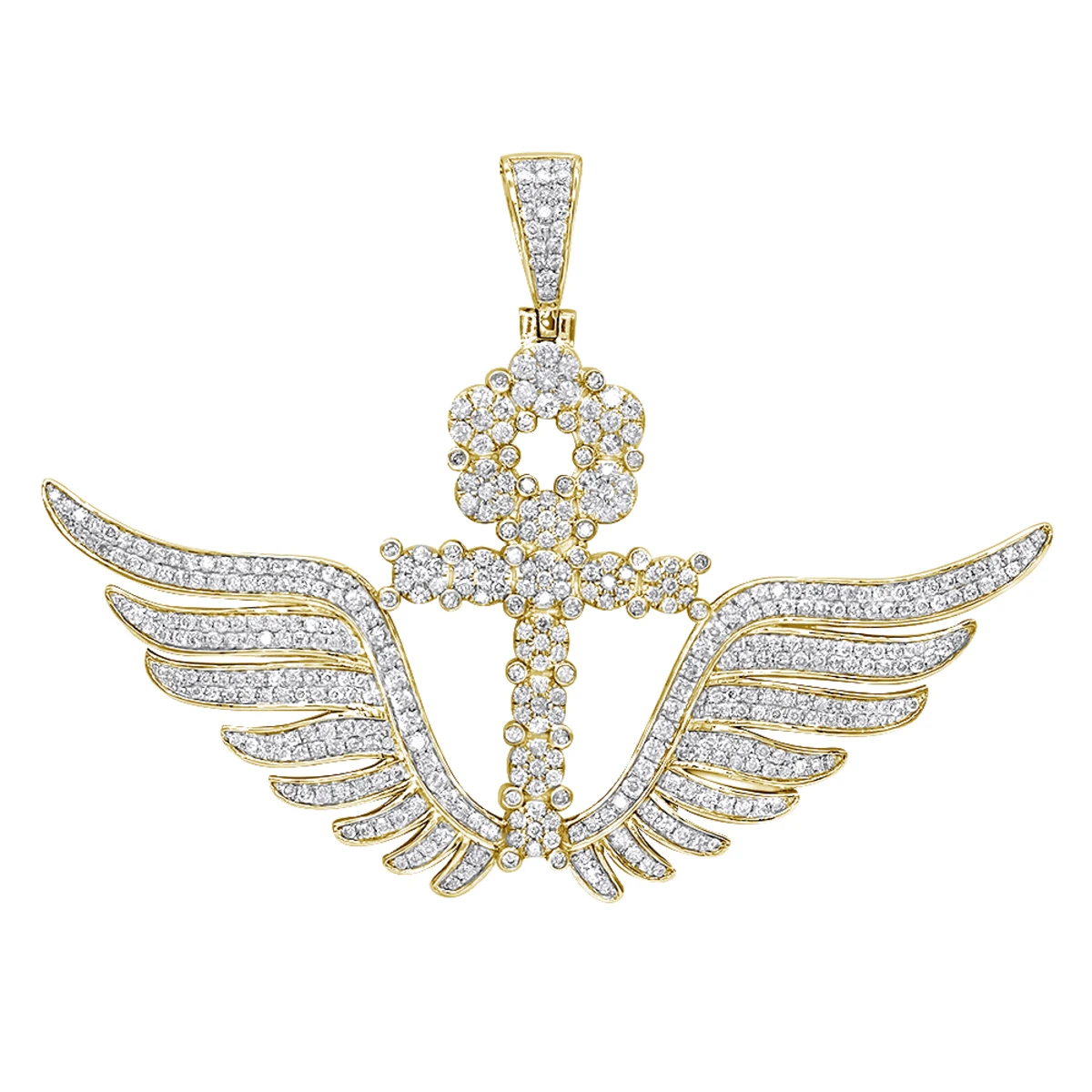 10K White Gold Men's Diamond Ankh Pendant Cross With Wings 3.33ct By Luxurman 4 10K White Gold Men's Diamond Ankh Pendant Cross With Wings 3.33ct By Luxurman - Image 2