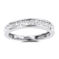 10K White Gold Princess Cut Diamond Wedding Band For Women 1 Carat