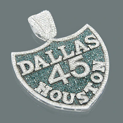 10K White Gold Texas Interstate 45 Shield Diamond Pendant 7.26ct 3 10K White Gold Texas Interstate 45 Shield Diamond Pendant 7.26ct