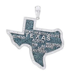 10K White Gold Texas State Map Blue Diamond Pendant 4.95ct