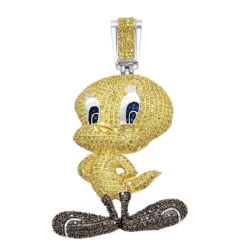 10K Yellow Gold Tweety Bird Diamond Pendant 4.11ct -H'Hen Sale Store 10k gold tweety bird diamond pendant 411ct white