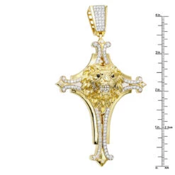 10K Yellow Gold Unique Large Lion Head Cross Pendant For Men 3.29ct By Luxurman -H'Hen Sale Store 10k gold unique large lion head cross pendant for men 329ct by luxurman rulerye
