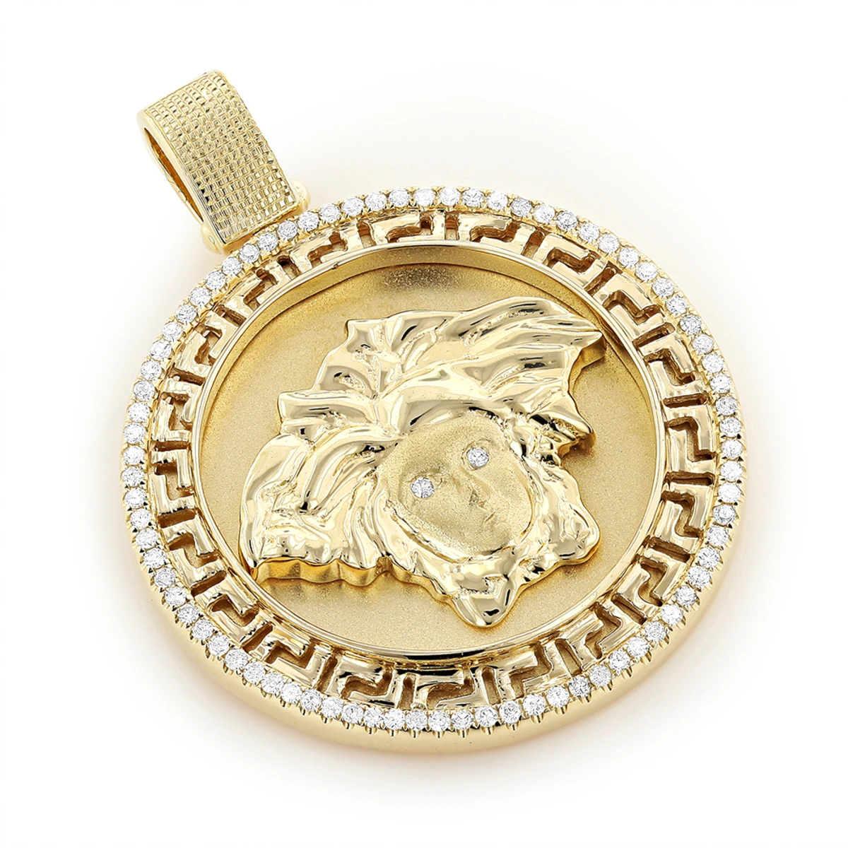 10K Yellow Gold Versace Style Diamond Pendant Medusa Medallion 0.61ct 3 10K Yellow Gold Versace Style Diamond Pendant Medusa Medallion 0.61ct