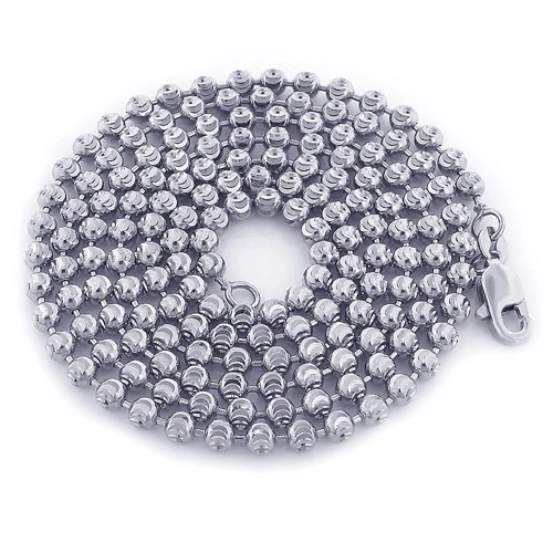 Men's 10K White Gold Moon Cut Bead Chain 3mm; 22-40in 3 Men's 10K White Gold Moon Cut Bead Chain 3mm; 22-40in