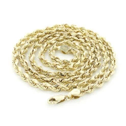 Hollow 10K Yellow Gold Rope Chain For Men 2.5mm 22-30in