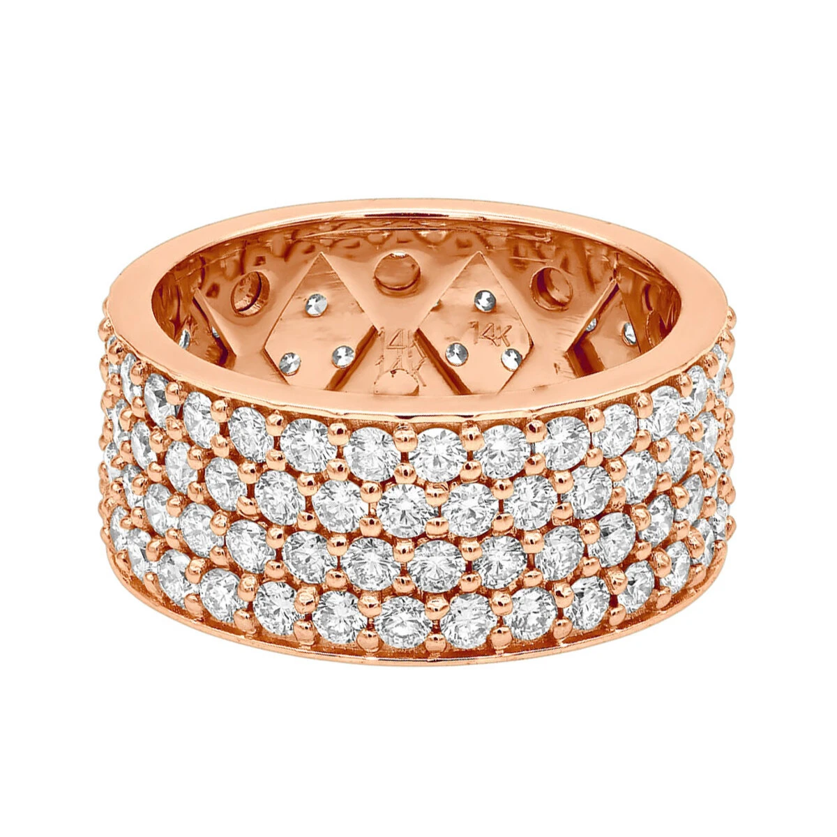 10mm Wide Band 14K White Gold 4 Rows Round Diamond Eternity Ring For Men & Women 5.5ct 8 10mm Wide Band 14K White Gold 4 Rows Round Diamond Eternity Ring For Men & Women 5.5ct - Image 6