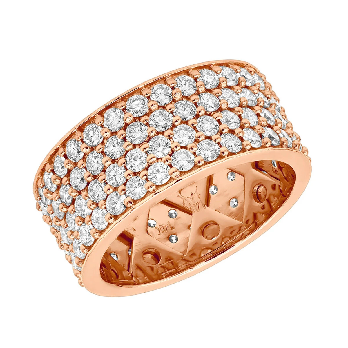 10mm Wide Band 14K White Gold 4 Rows Round Diamond Eternity Ring For Men & Women 5.5ct 5 10mm Wide Band 14K White Gold 4 Rows Round Diamond Eternity Ring For Men & Women 5.5ct - Image 3