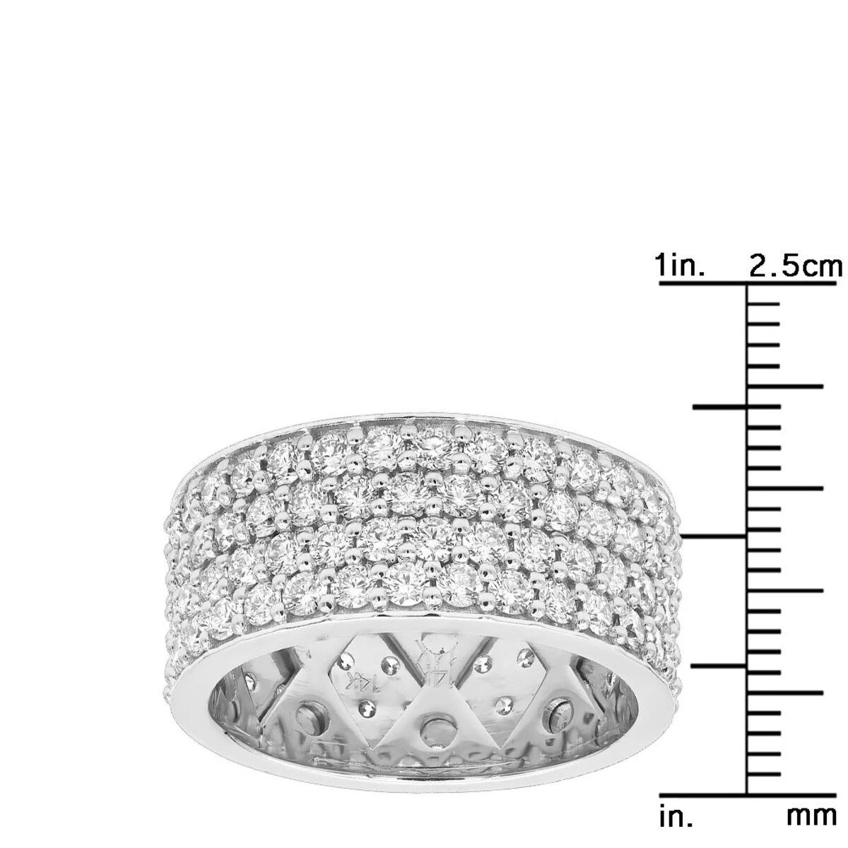 10mm Wide Band 14K White Gold 4 Rows Round Diamond Eternity Ring For Men & Women 5.5ct 10 10mm Wide Band 14K White Gold 4 Rows Round Diamond Eternity Ring For Men & Women 5.5ct - Image 8