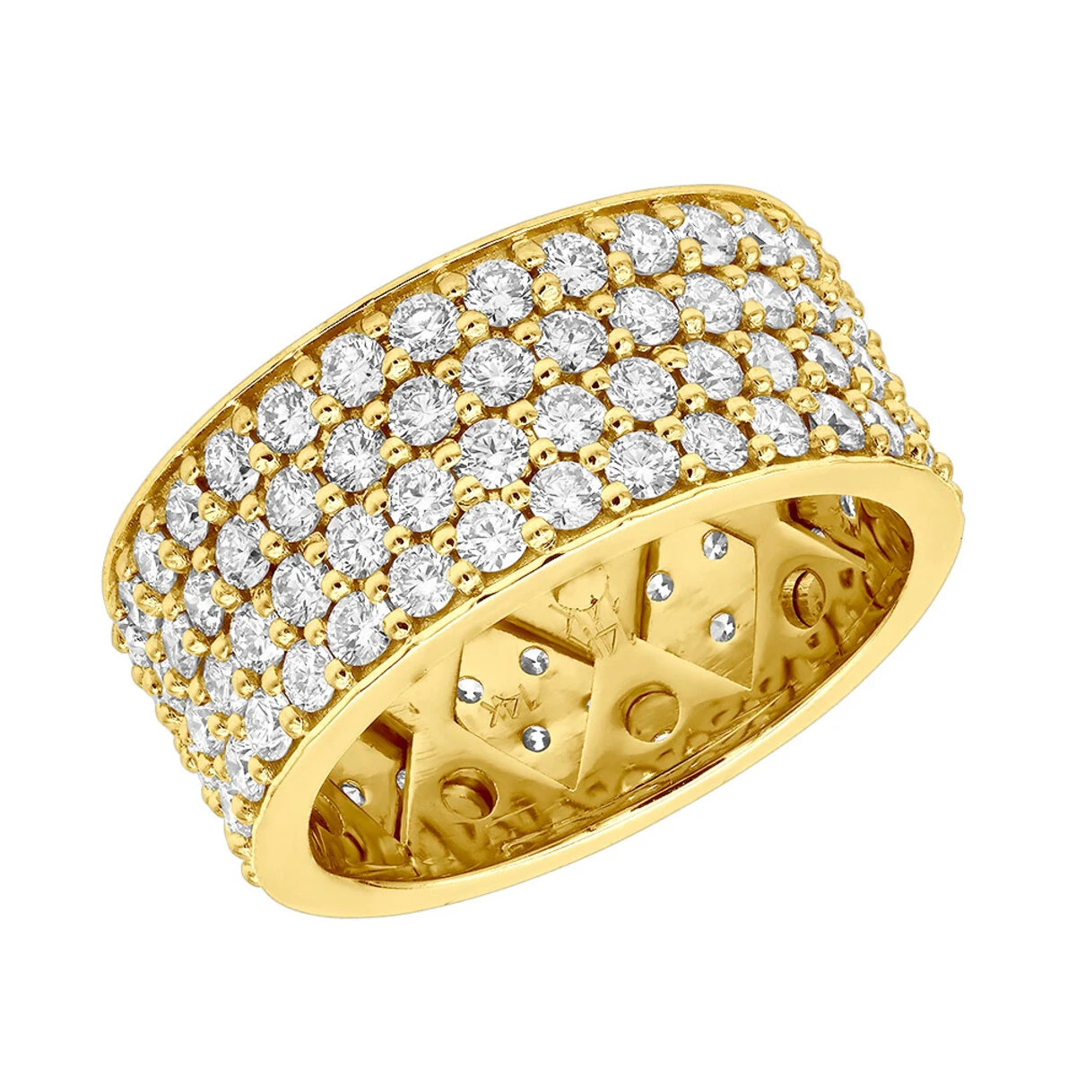 10mm Wide Band 14K White Gold 4 Rows Round Diamond Eternity Ring For Men & Women 5.5ct 4 10mm Wide Band 14K White Gold 4 Rows Round Diamond Eternity Ring For Men & Women 5.5ct - Image 2