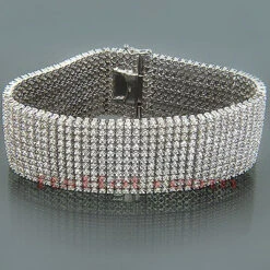 14K White Gold 11-Row Prong-Set Men's Diamond Cuff Bracelet 29.58