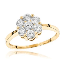 14K Yellow Gold 7 Stone 1 Carat Diamond Cluster Ring For Women By Luxurman