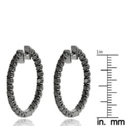 14K Black Plated Gold Black Diamond Hoop Earrings 3.15ct -H'Hen Sale Store 14k black diamond hoop earrings 315ct p 35673 ruler