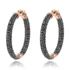 14K Black Plated Gold Black Diamond Hoop Earrings 5.91ct -H'Hen Sale Store 14k black diamond hoop earrings 591ct p 35683 ro