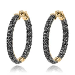 14K Black Plated Gold Black Diamond Hoop Earrings 5.91ct -H'Hen Sale Store 14k black diamond hoop earrings 591ct p 35683 ye