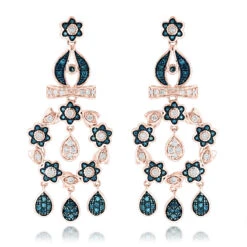 14K White Gold Blue Diamond Flower Chandelier Earrings 1.61ct -H'Hen Sale Store 14k blue diamond flower chandelier earrings 161ct p 22365 ro